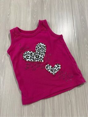 7/$20 1989 Place Girls' Bright Pink Heart Leopard Print Tank Top Sparkle Cotton
